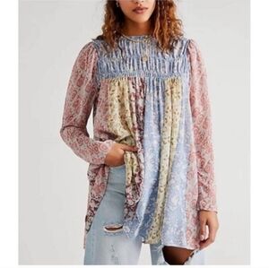 Anthropologie Blue Floral Blouse
